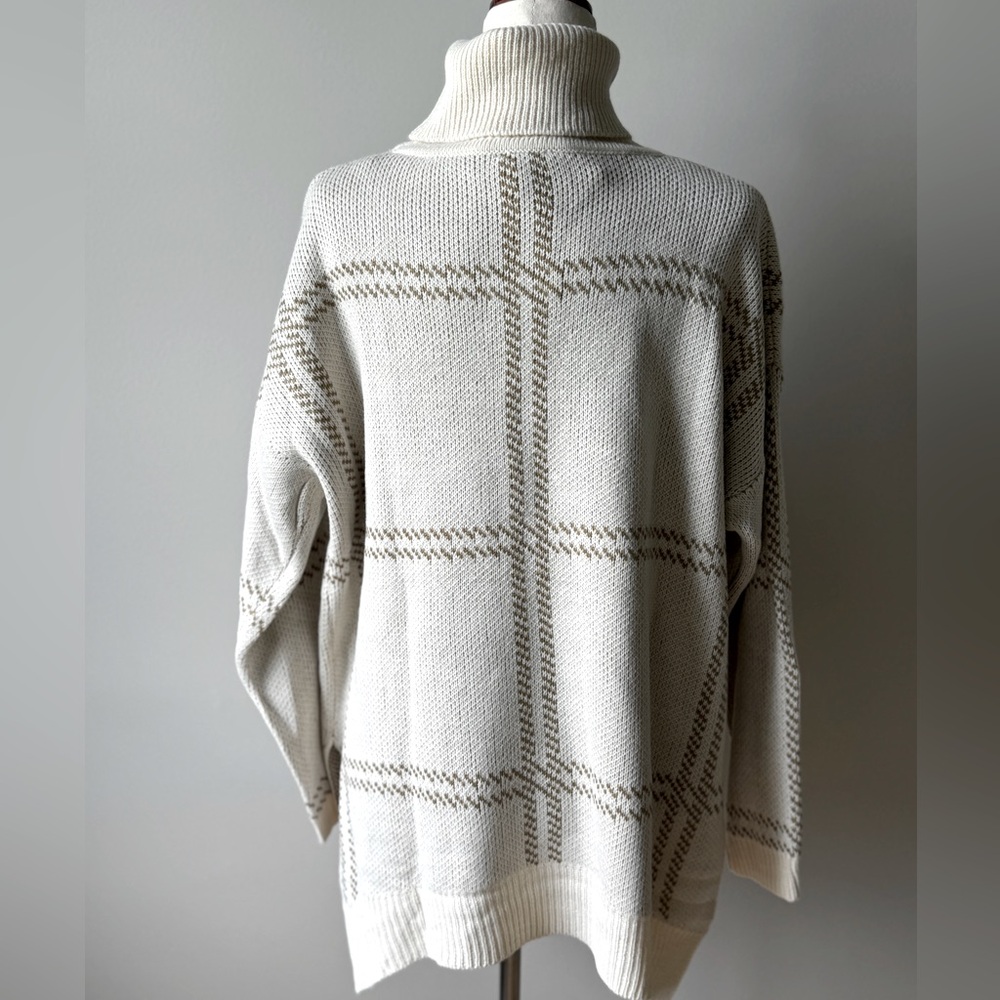 NWT | JODIFL | Grid Print Turtleneck Sweater | Cream & Taupe | Medium - Picture 5 of 6